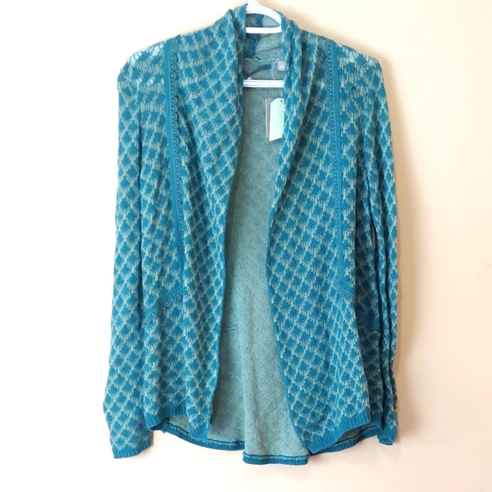 NWT Knitted And Knotted Turquoise Open Cardigan